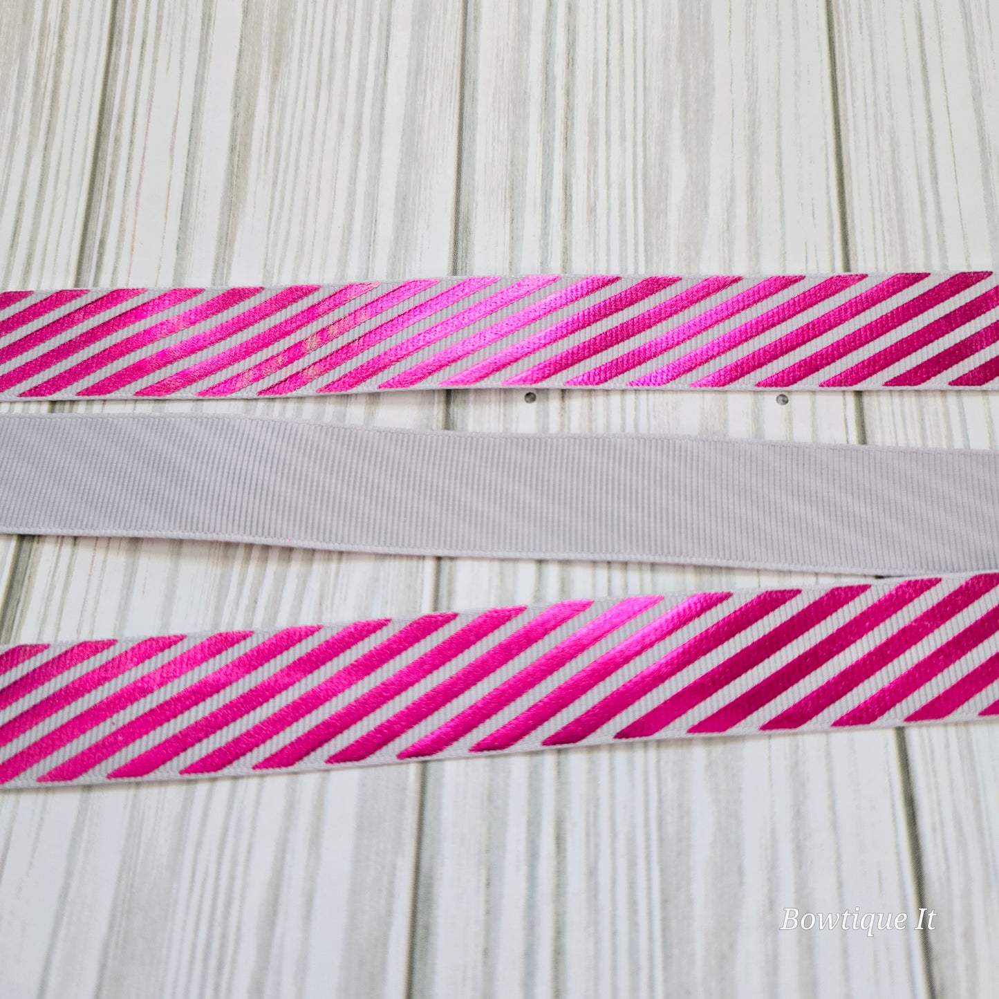 Pink Laser Foil Diagonal Stripes Ribbon