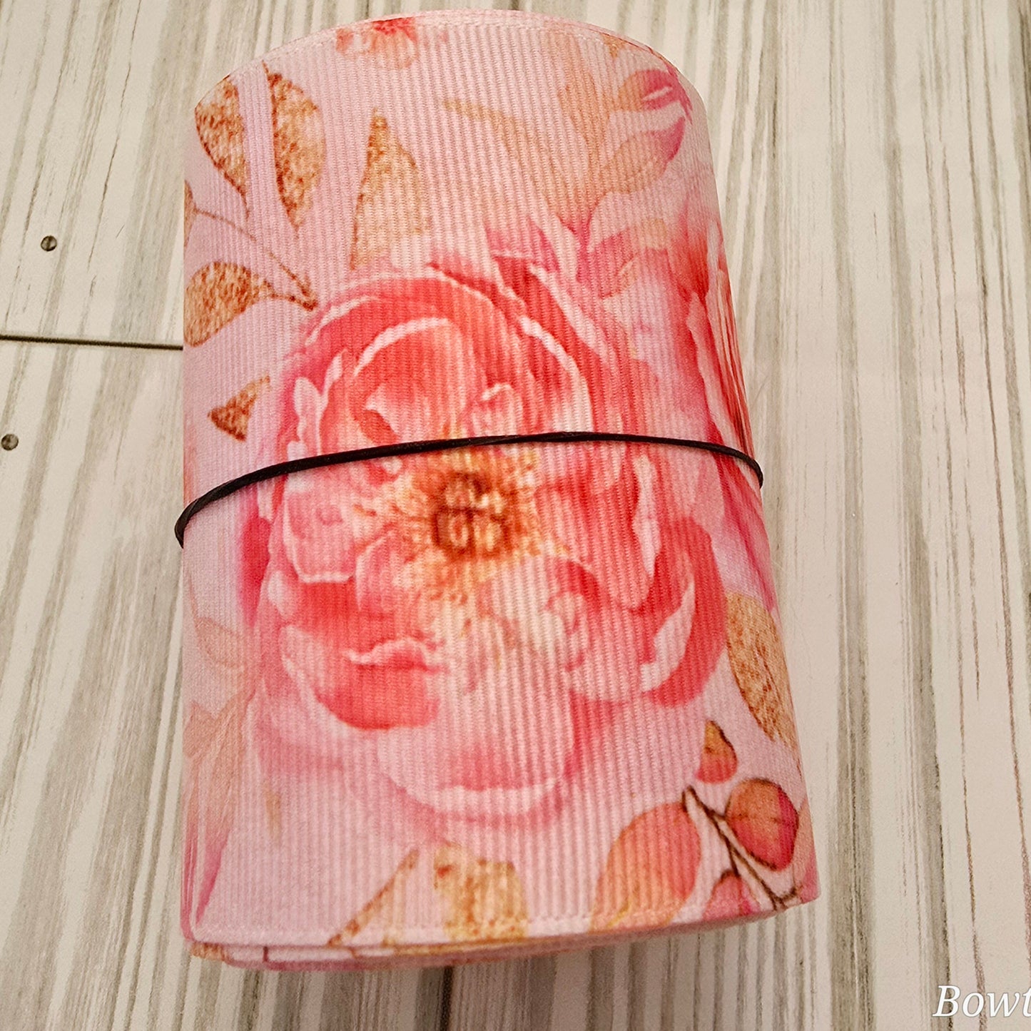 5y - Pink Gold Rose Floral Ribbon