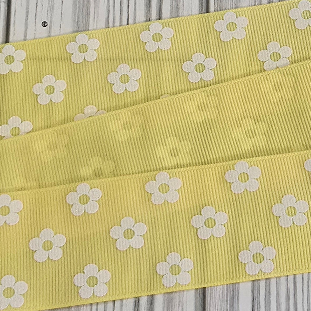 White Glitter Flower Grosgrain Ribbon