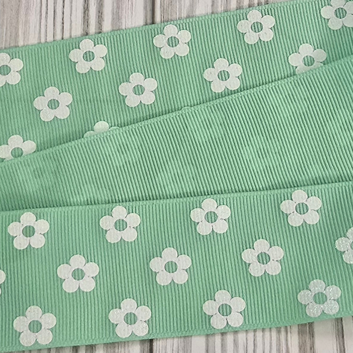 White Glitter Flower Grosgrain Ribbon