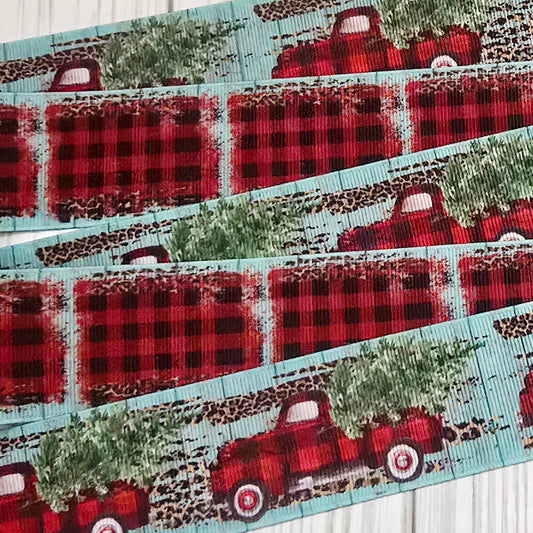 Plaid Christmas Tree Truck Grosgrain Ribbon