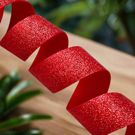 GL - Red Soft Glitter Grosgrain Ribbon