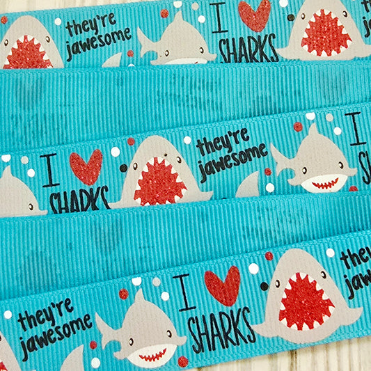 I Love Sharks Grosgrain Ribbon