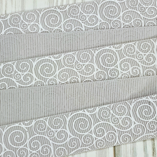 Glitter White Swirls Grosgrain Ribbon