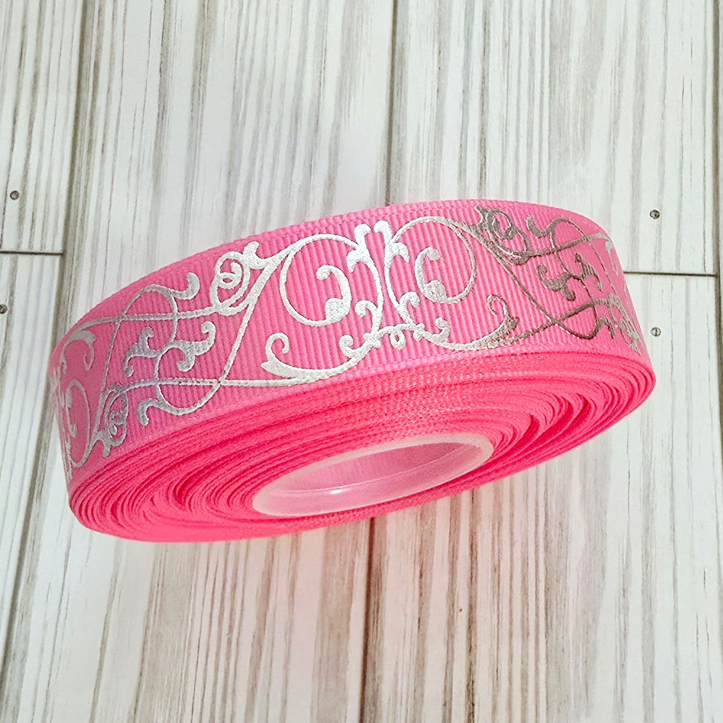Elegant Silver Scrolls Grosgrain Ribbon