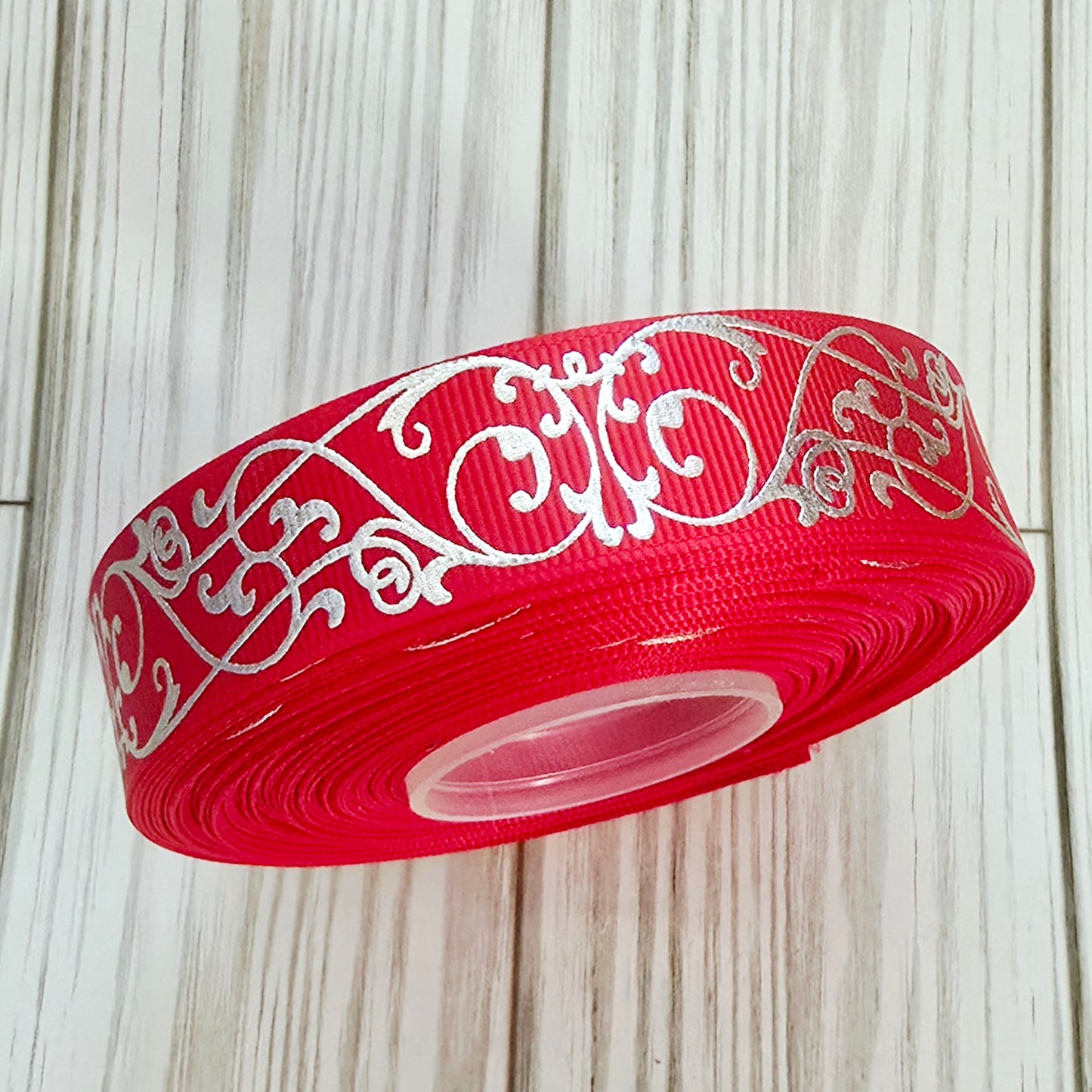 Elegant Silver Scrolls Grosgrain Ribbon