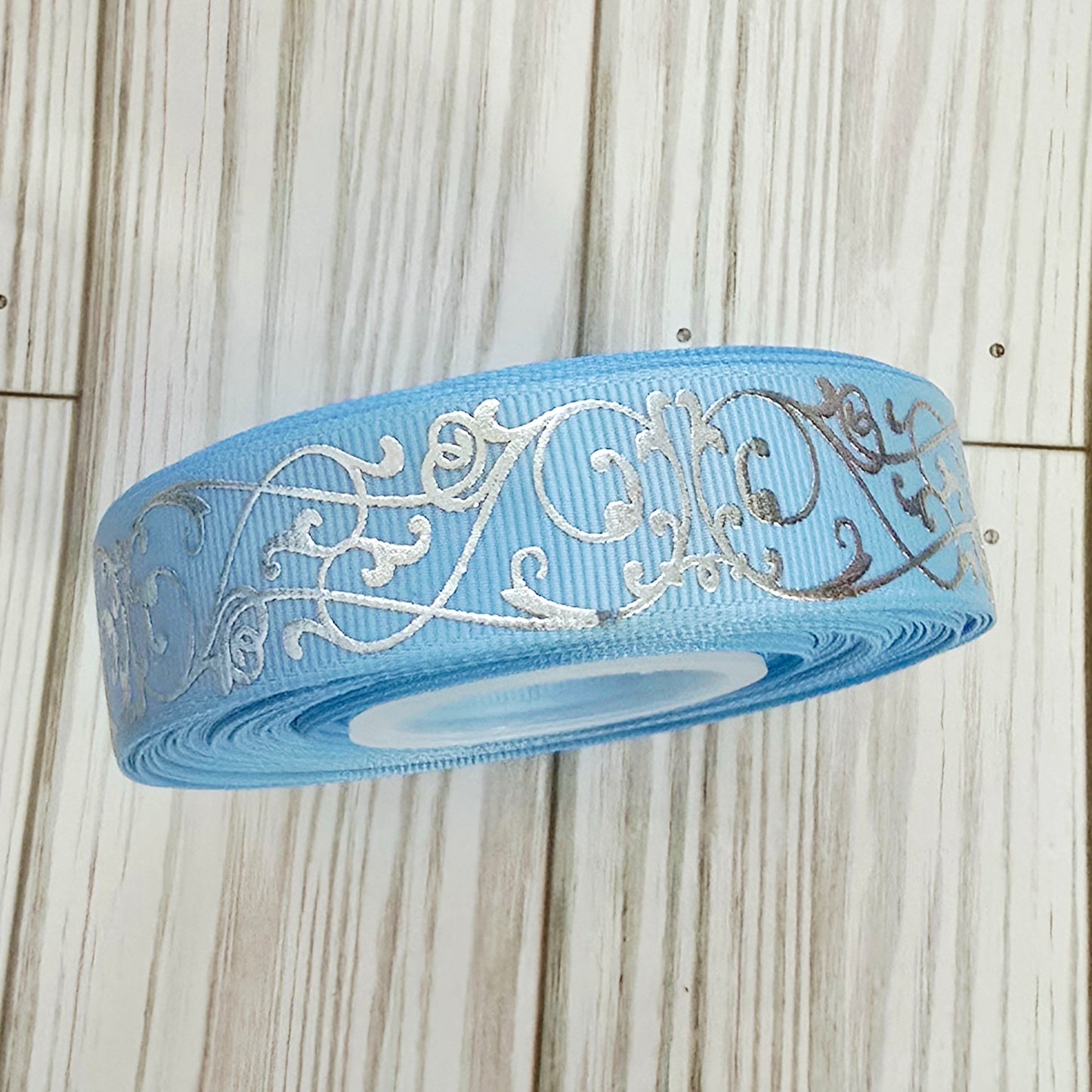 Elegant Silver Scrolls Grosgrain Ribbon