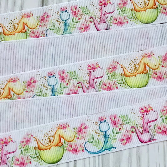 Dinosaur & Flowers Grosgrain Ribbon