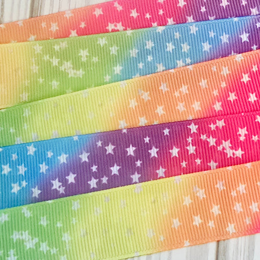 Rainbow Stars Ombre Grosgrain Ribbon