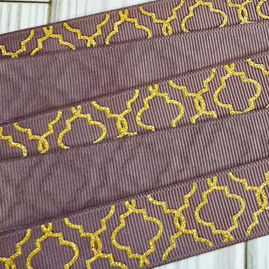 Glitter Gold Quatrefoil Grosgrain Ribbon