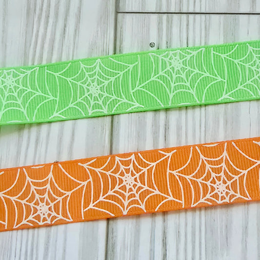 Spider Web Grosgrain Ribbon-Glows in the Dark