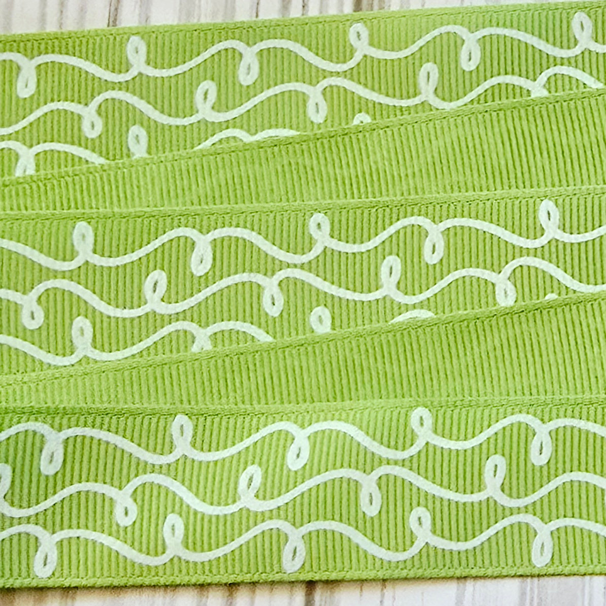 Doodle Swirls (White Glitter) Grosgrain Ribbon, 3/8", 5/8", 7/8"