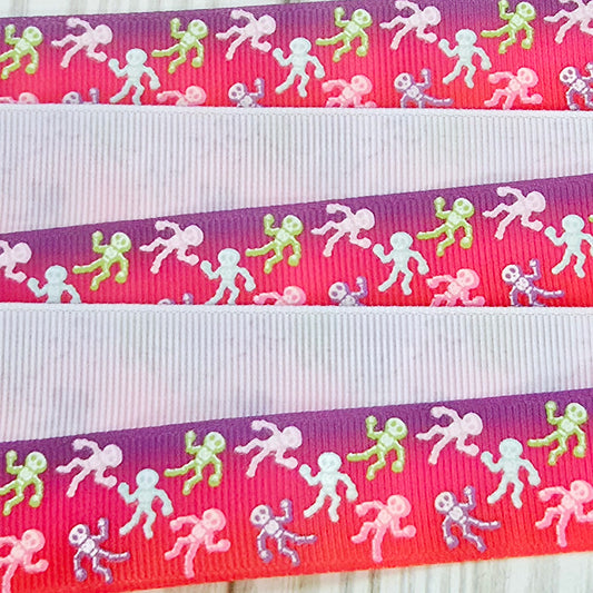Skeleton Scatter Grosgrain Ribbon-Glows in the Dark