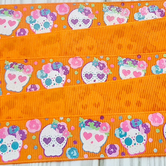 Floral Sugar Skulls Grosgrain Ribbon