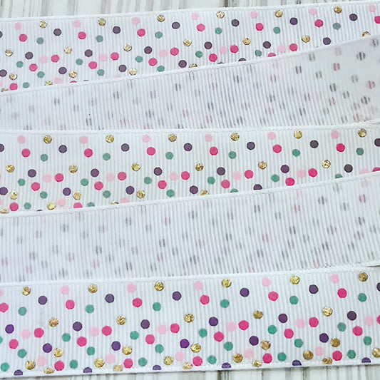 Colorful Scatter Polka Dots Grosgrain Ribbon