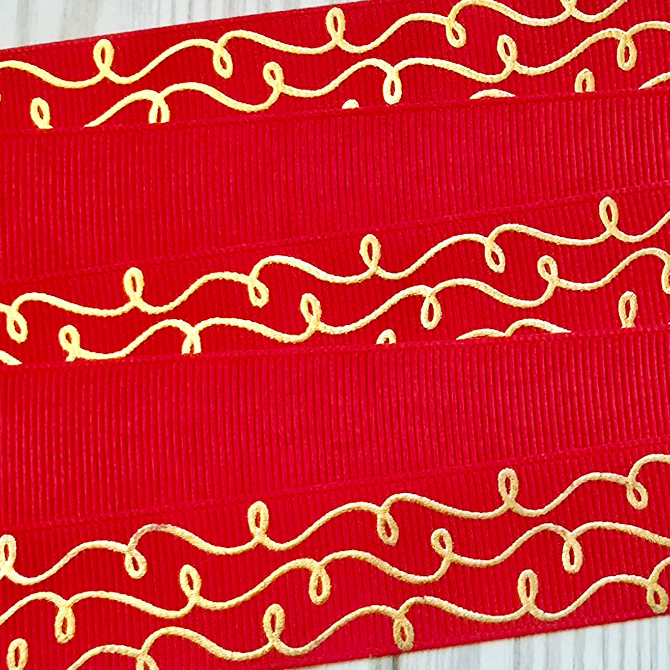Doodle Swirls (Gold Foil) Grosgrain Ribbon