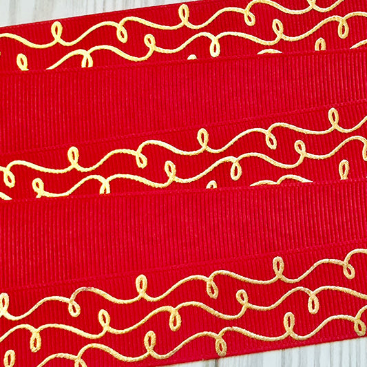 Doodle Swirls (Gold Foil) Grosgrain Ribbon