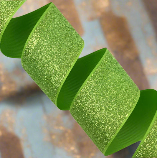 GL - Apple Green Soft Glitter Grosgrain Ribbon