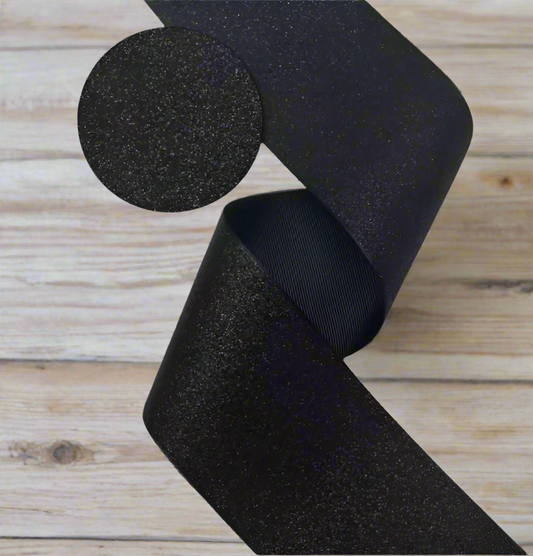 GL - Black Soft Glitter Grosgrain Ribbon