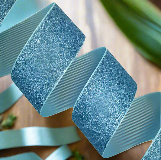 GL - Lt. Blue Soft Glitter Grosgrain RIbbon