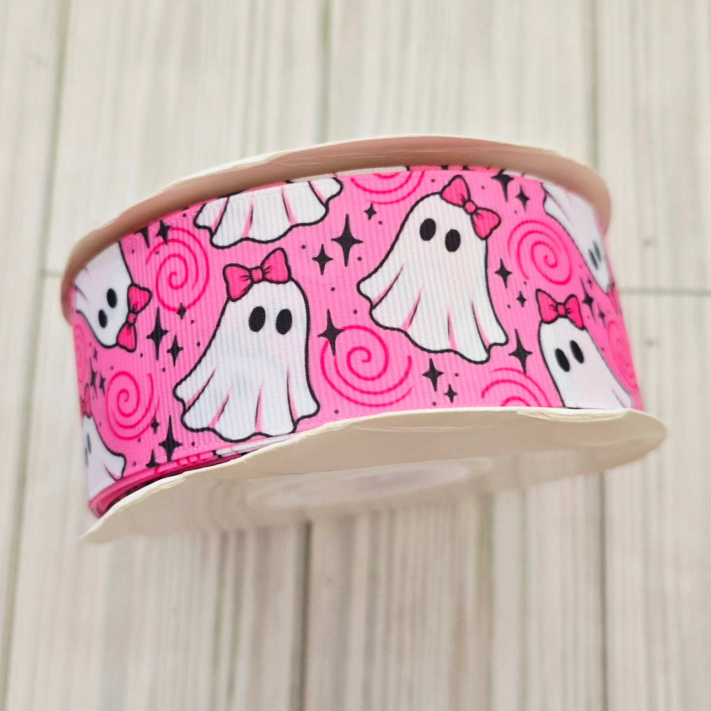 Pink Halloween Ghost Grosgrain Ribbon