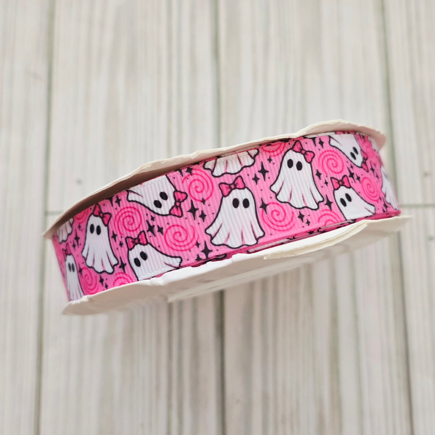 Pink Halloween Ghost Grosgrain Ribbon