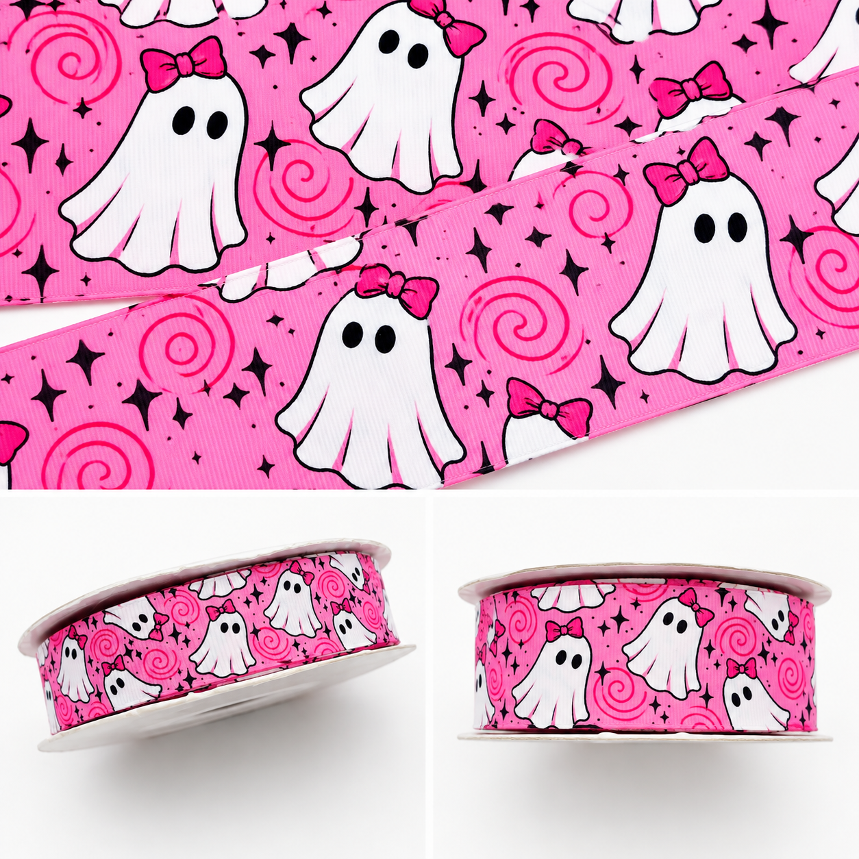 Pink Halloween Ghost Grosgrain Ribbon