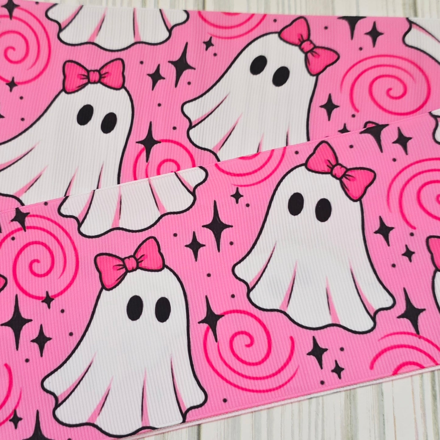 Pink Halloween Ghost Grosgrain Ribbon